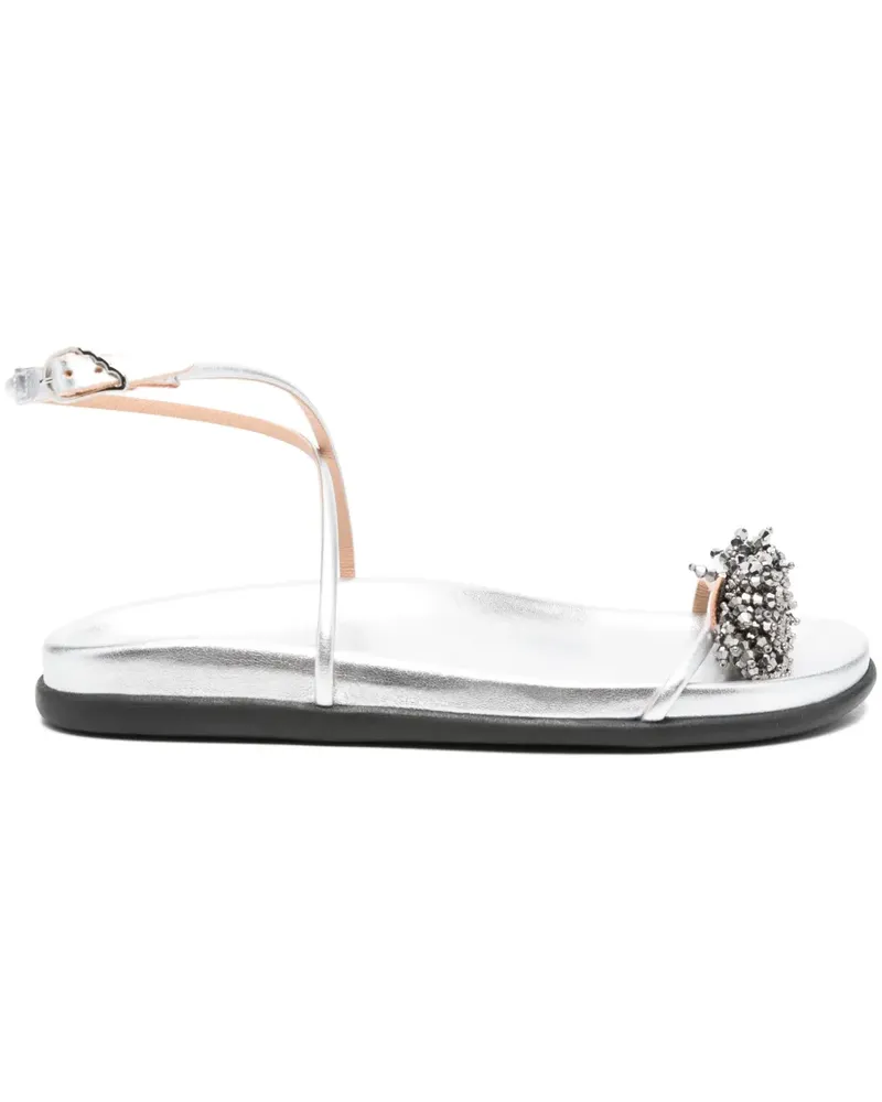 Ancient Greek Sandals Sandalen mit perlenverzierten Knöchelriemen - Silber Silber