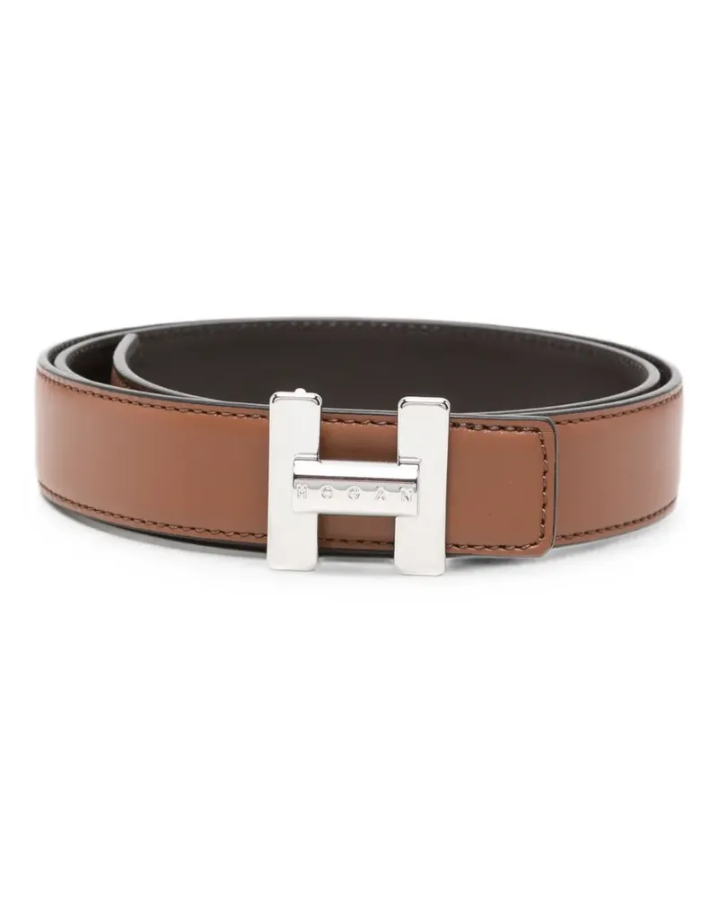 Hogan logo-buckle leather belt - Braun Braun