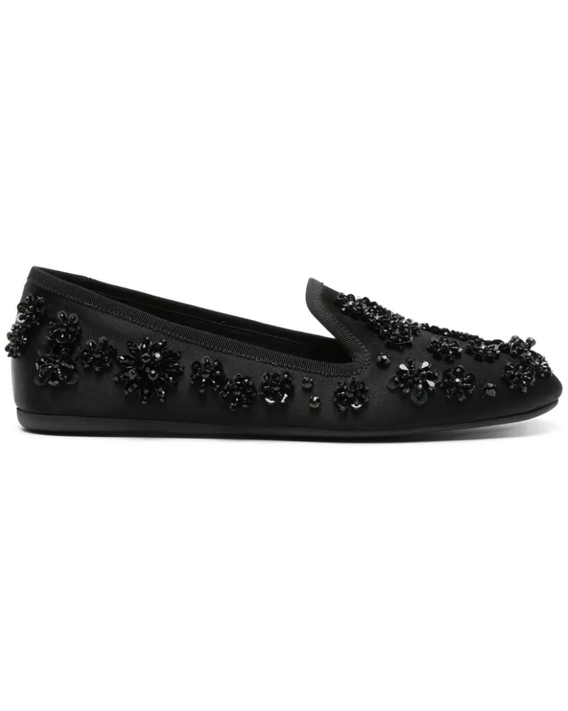Miu Miu Satin-Ballerinas mit Blumenmotiv - Schwarz Schwarz