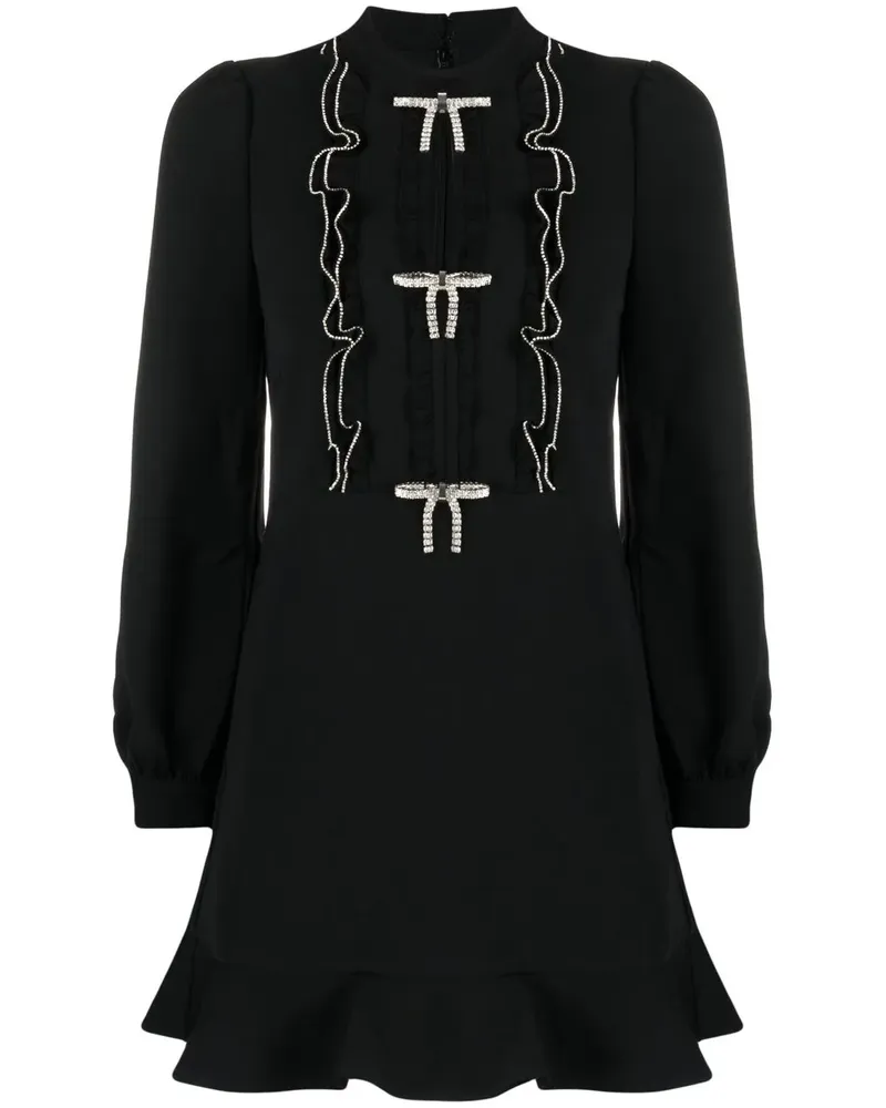 Self-Portrait Minikleid mit Kristallen - Schwarz Schwarz