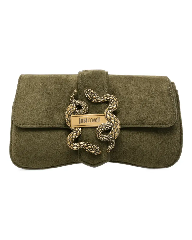 Just Cavalli snake-plaque suede clutch bag - Grün Grün