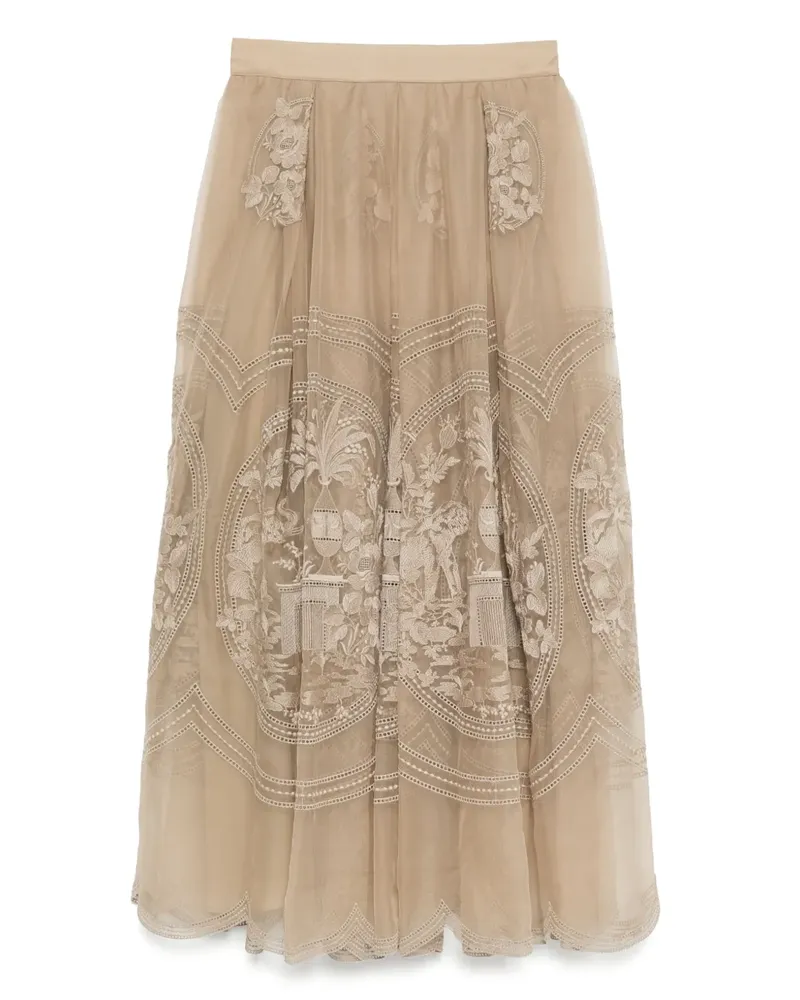 Elie Saab Bestickter Organza-Midirock - Nude Nude
