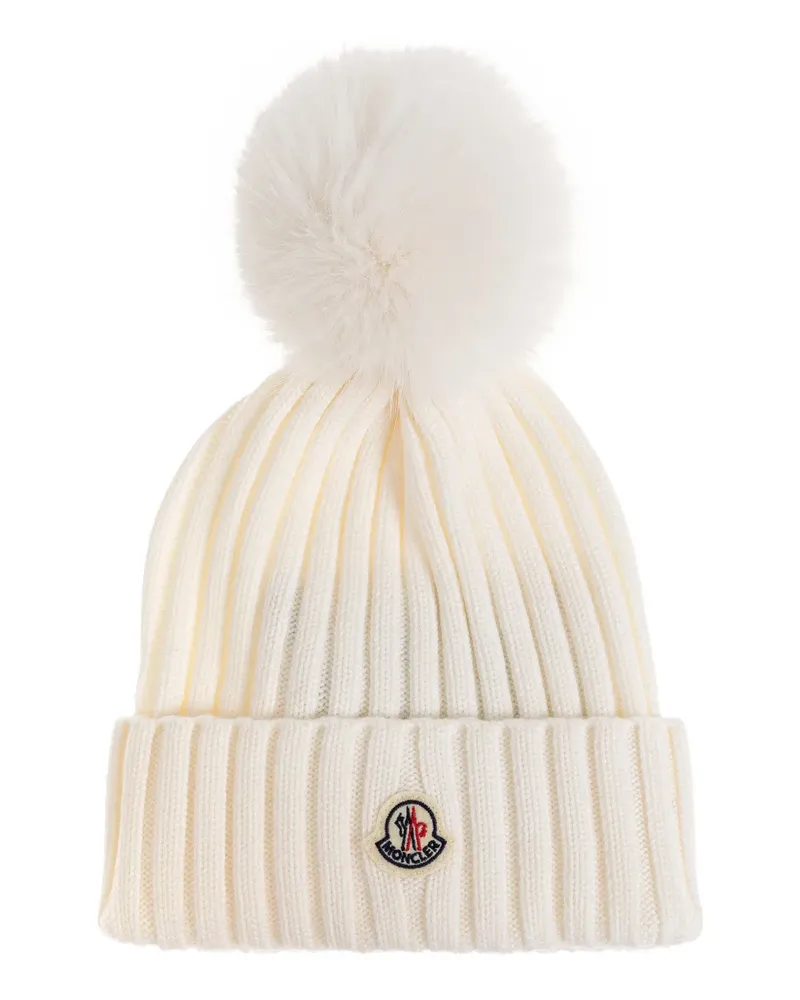 Moncler pompom ribbed beanie - Nude Nude