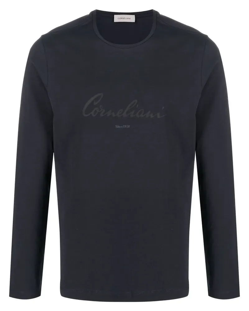Corneliani Langarmshirt mit Logo-Print - Blau Blau
