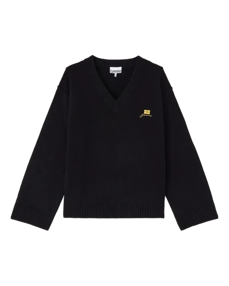 Ganni Bestickter Strick mit V-Ausschnitt - Schwarz Schwarz
