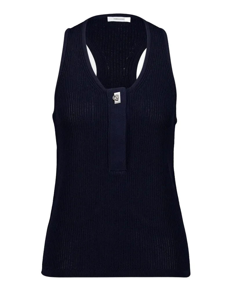 Ferragamo Gancini-plaque ribbed tank top - Blau Blau