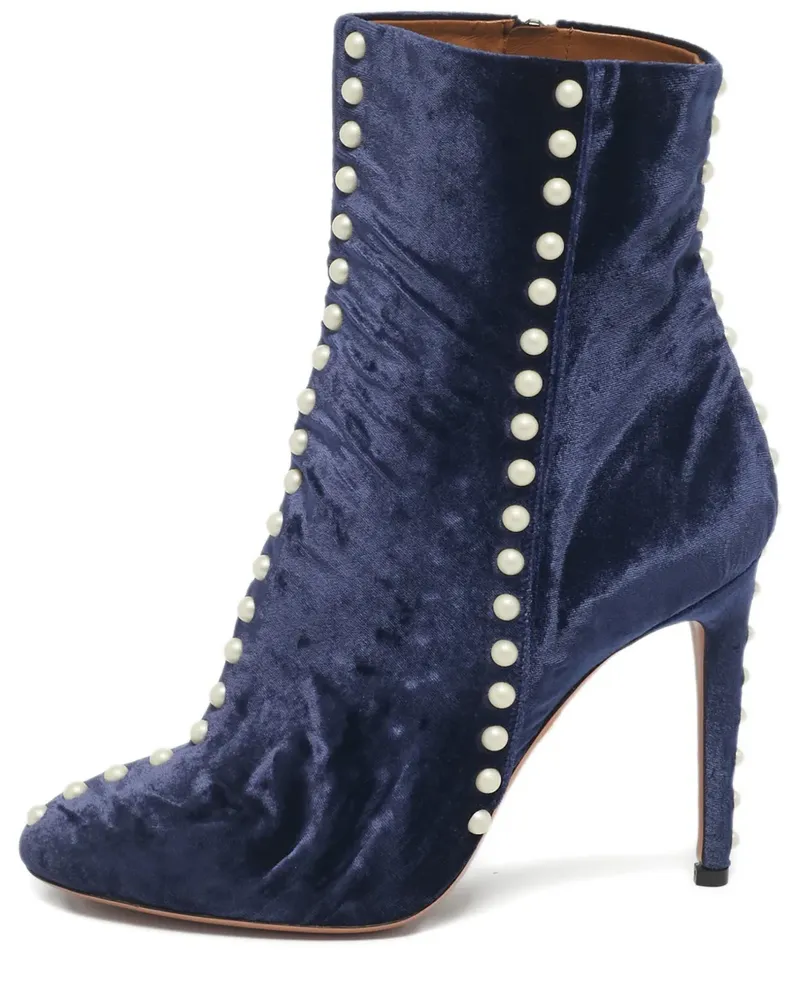 Aquazzura Follie Pearls Stiefel aus Samt - Blau Blau