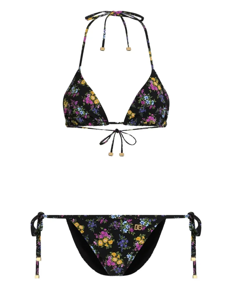 Dolce & Gabbana floral-print triangle bikini set - Schwarz Schwarz