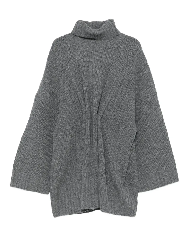 FRANKIE Shop Alira Minikleid aus geripptem Strick mit Brosche - Grau Grau