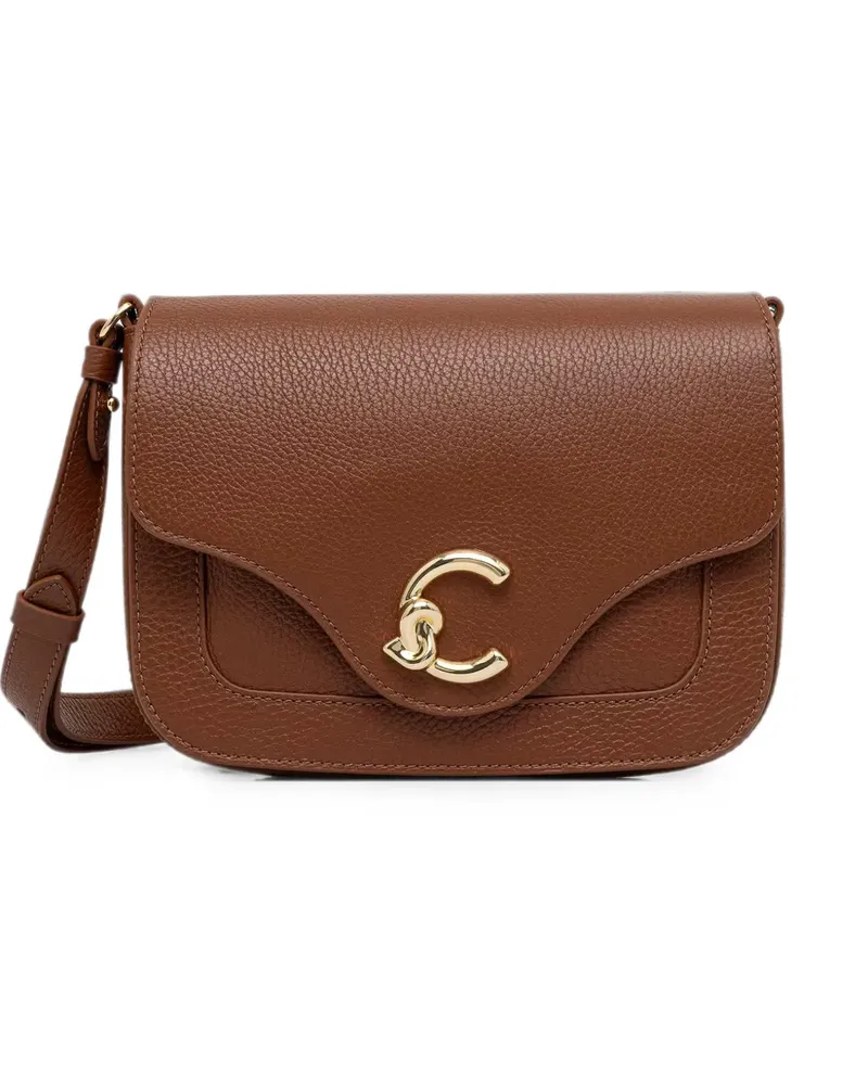 Coccinelle Gekörnte Schultertasche mit Logo-Schild - Braun Braun