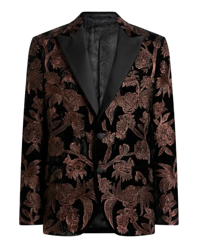 Etro Einreihiges Sakko aus Seidengemisch mit Perlen und floraler Paisley-Stickerei - Schwarz Schwarz