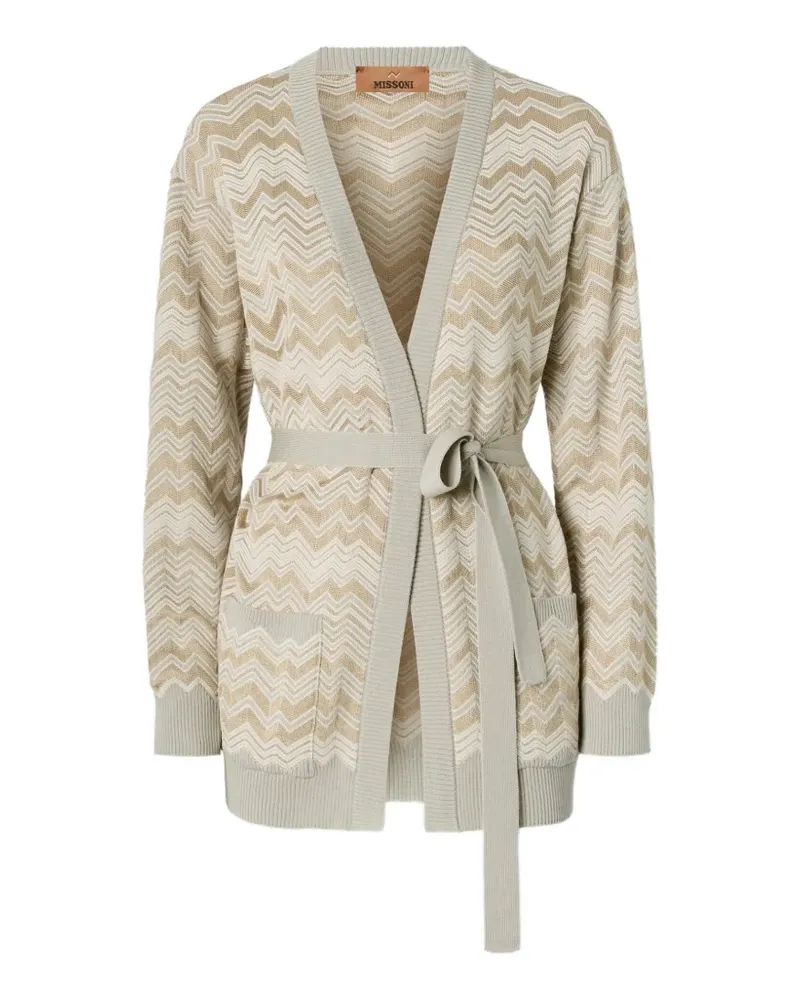 Missoni Cardigan aus Viskose und Wolle mit Zickzackmuster und Gürtel - Nude Nude