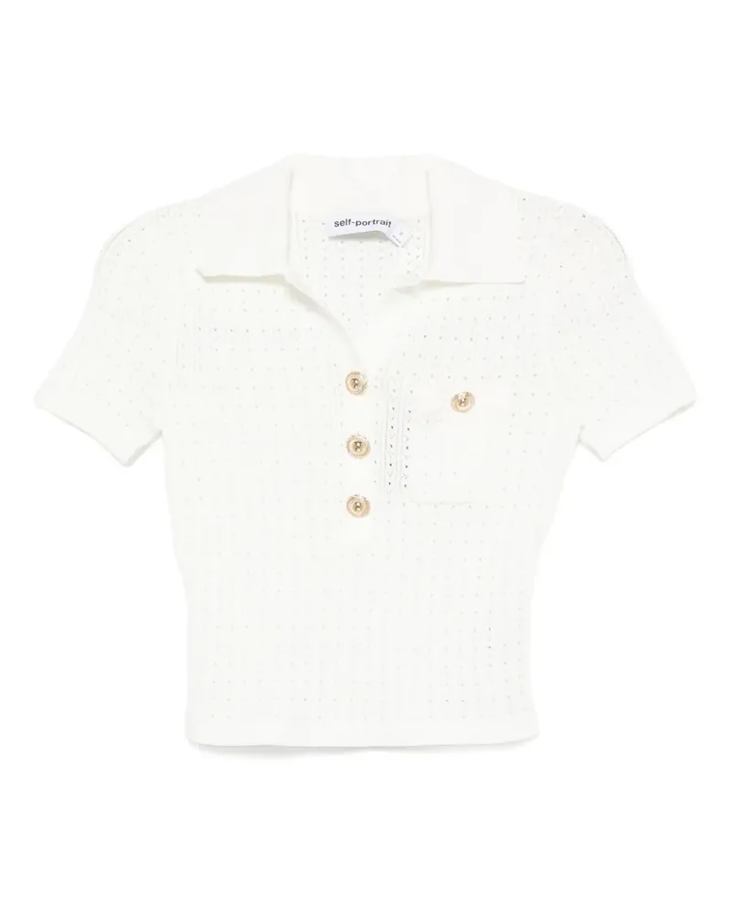 Self-Portrait Poloshirt aus Pointelle-Strick - Weiß Weiß