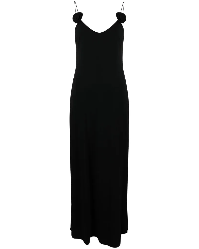 Magda Butrym Maxikleid mit Blumenapplikation - Schwarz Schwarz