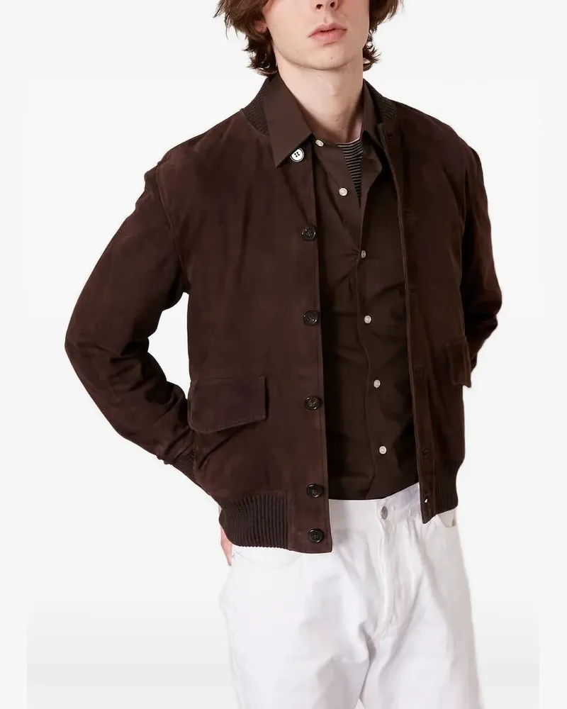 Officine Generale button-up suede bomber jacket - Braun Braun