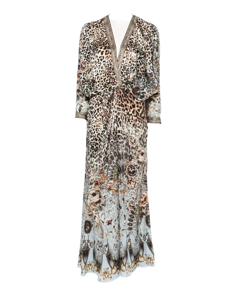 Camilla twist-front leopard-print V-neck silk maxi dress - Nude Nude