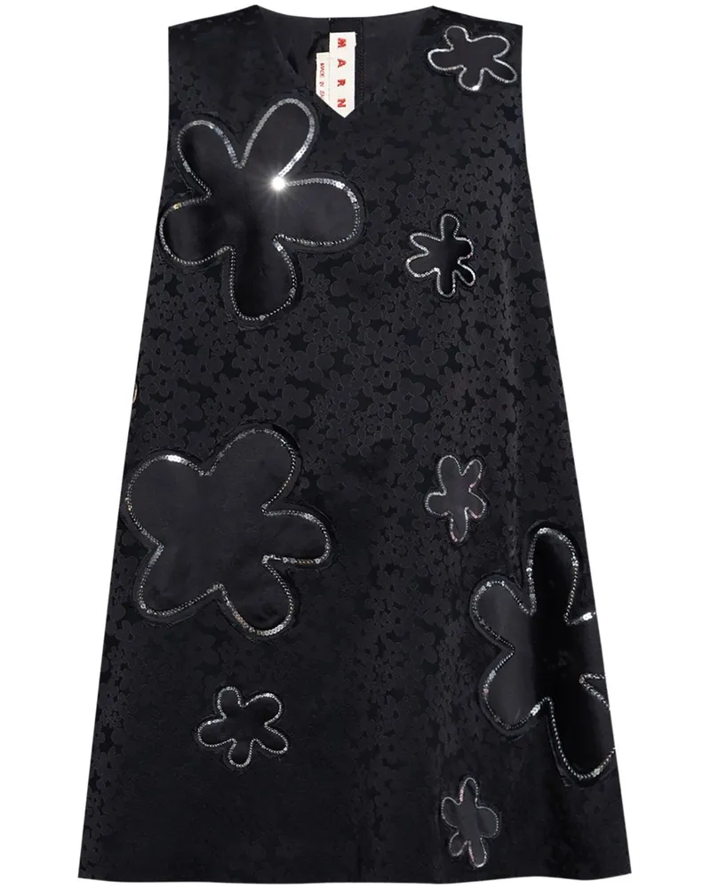 Marni Jacquard-Minikleid mit Blumenmuster - Schwarz Schwarz