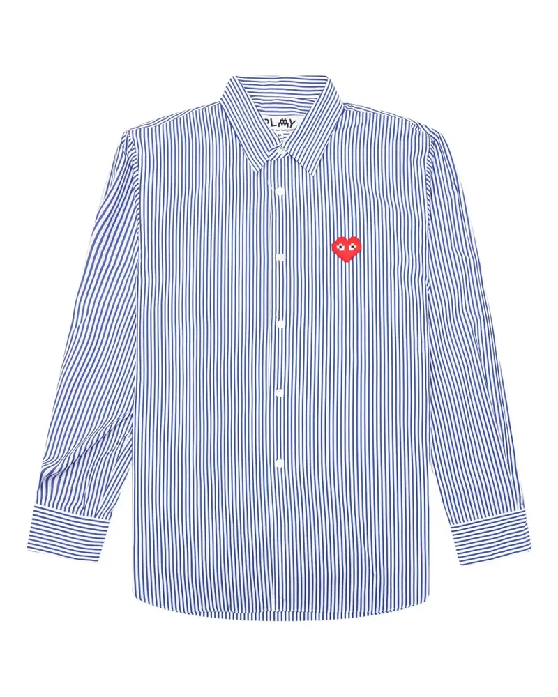 Comme des Garçons Gestreiftes Hemd mit Herzstickerei - Blau Blau