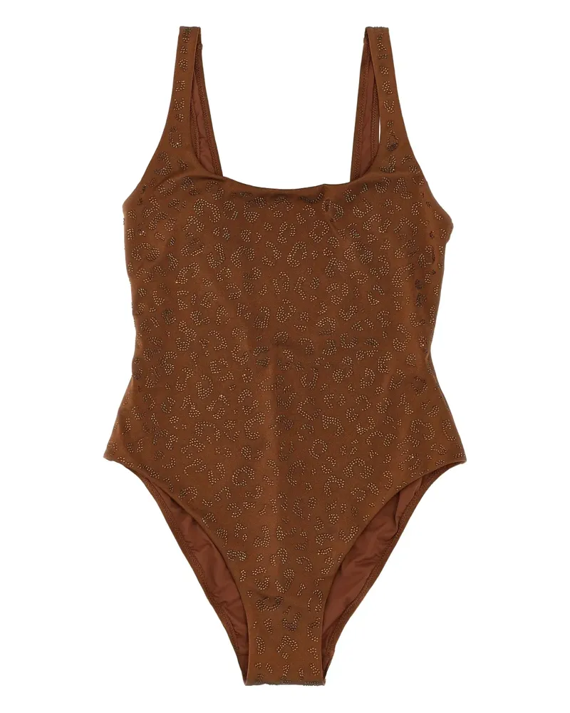 MC2 Saint Barth Lora Badeanzug mit Strass-Leoparden - Braun Braun