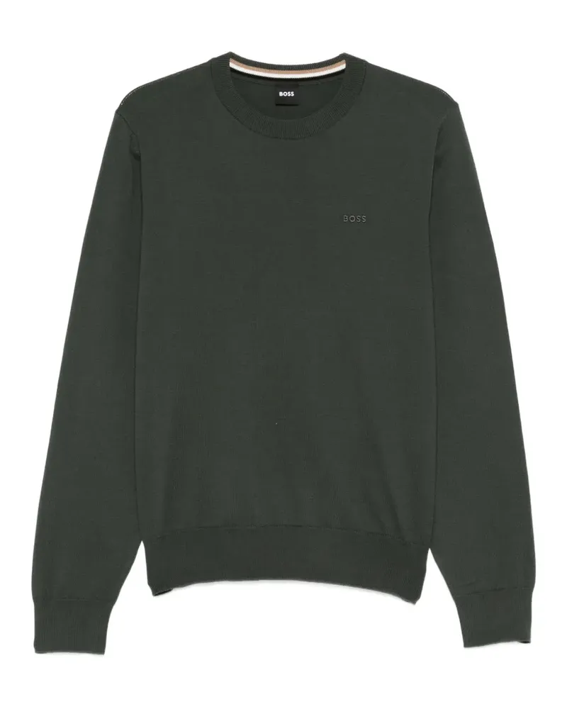 HUGO BOSS crew-neck stripe trim knitted sweater - Grün Grün