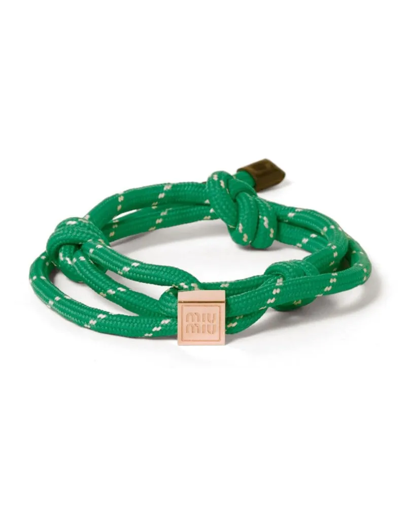 Miu Miu Kordelarmband mit Logo-Anhänger - Grün Grün