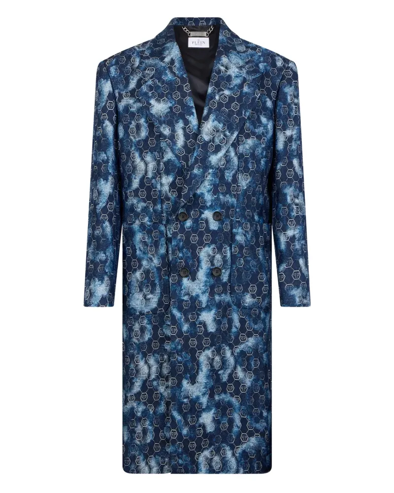 Philipp Plein Doppelreihiger Mantel aus Jacquard - Blau Blau