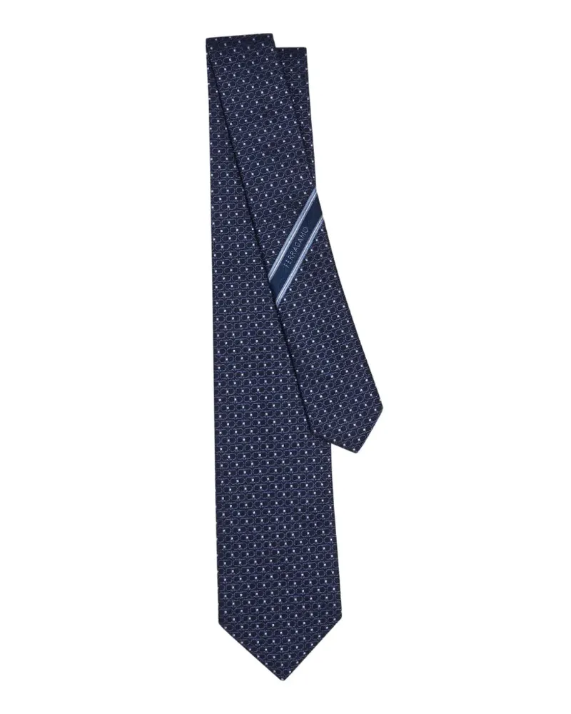 Ferragamo Krawatte aus Seidenjacquard mit doppeltem Gancini - Blau Blau