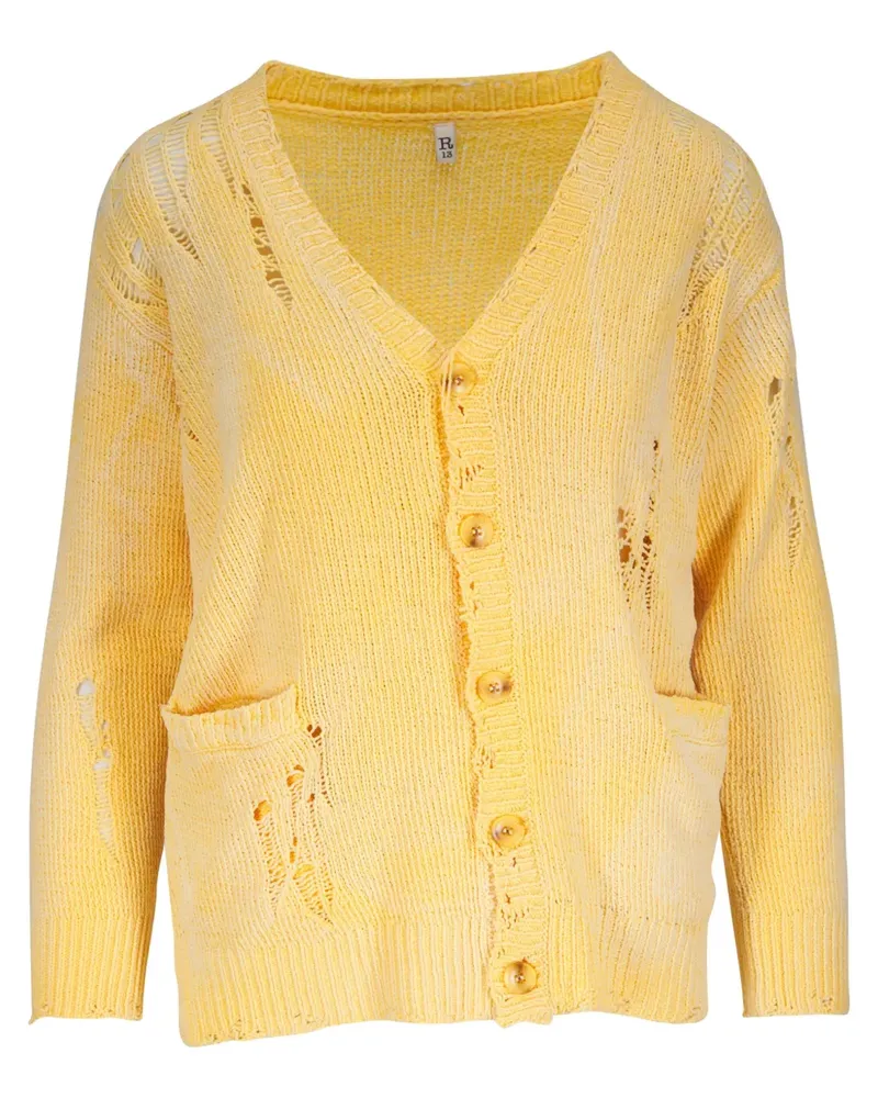 R13 Cardigan im Distressed-Look - Gelb Gelb