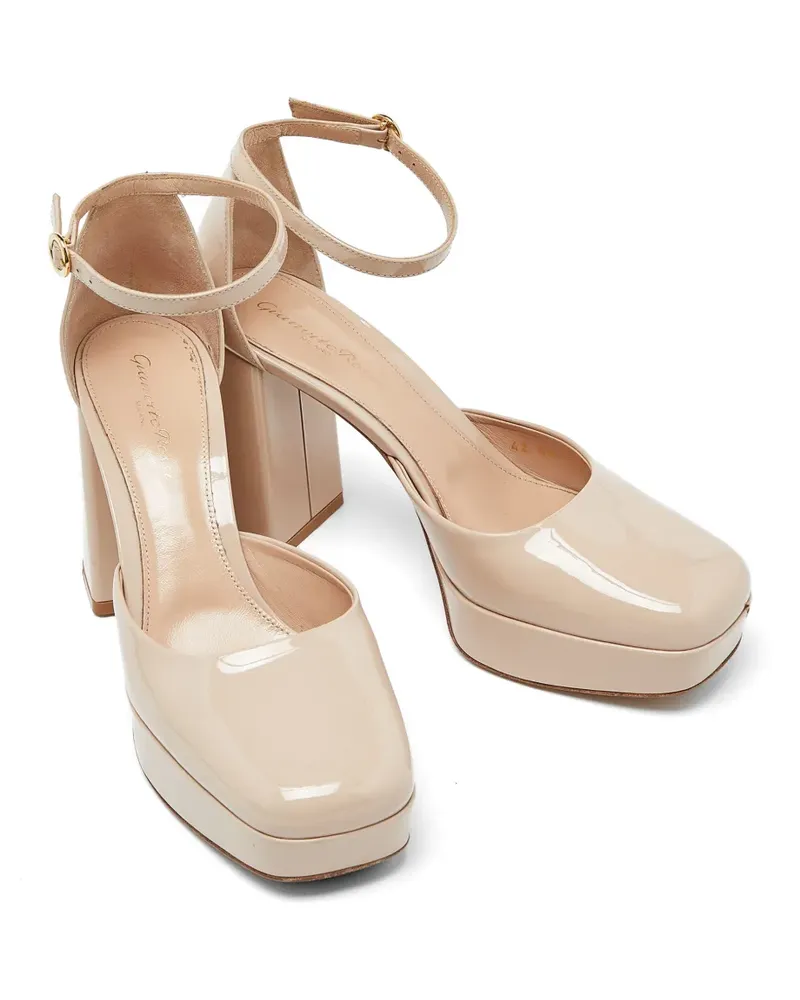 Gianvito Rossi patent leather block-heel pumps - Nude Nude