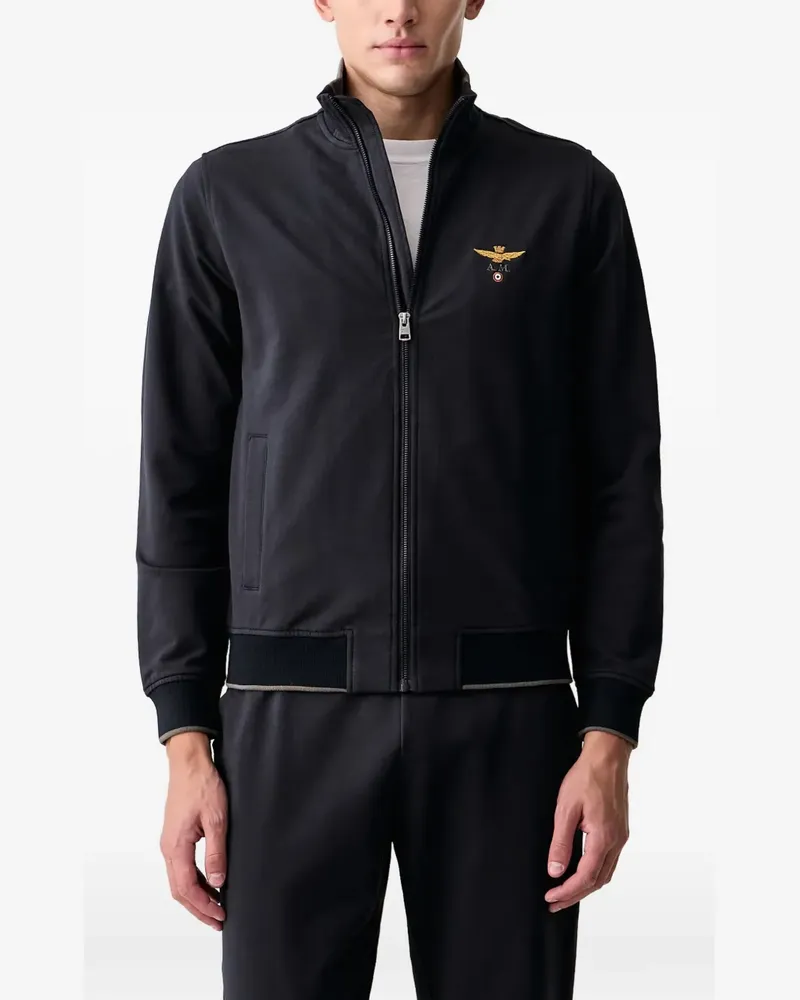 Aeronautica Militare logo-embroidered zip-up sweatshirt - Schwarz Schwarz