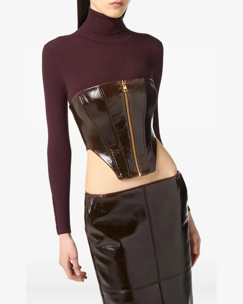 Elisabetta Franchi coated zip bustier top - Braun Braun