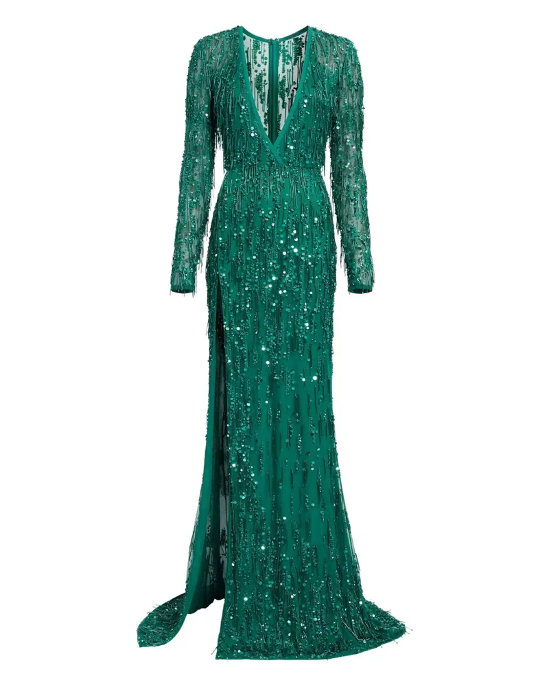 Elie Saab Maxikleid mit Perlen - Grün Grün
