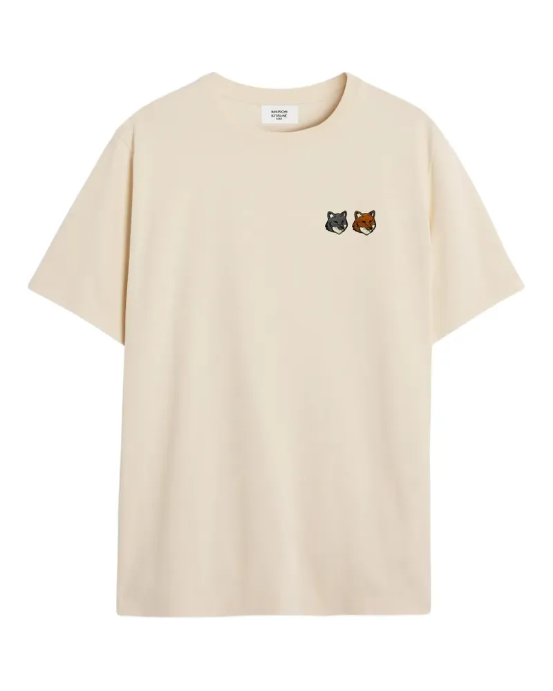 Kitsuné T-Shirt mit Fuchsköpfen - Nude Nude