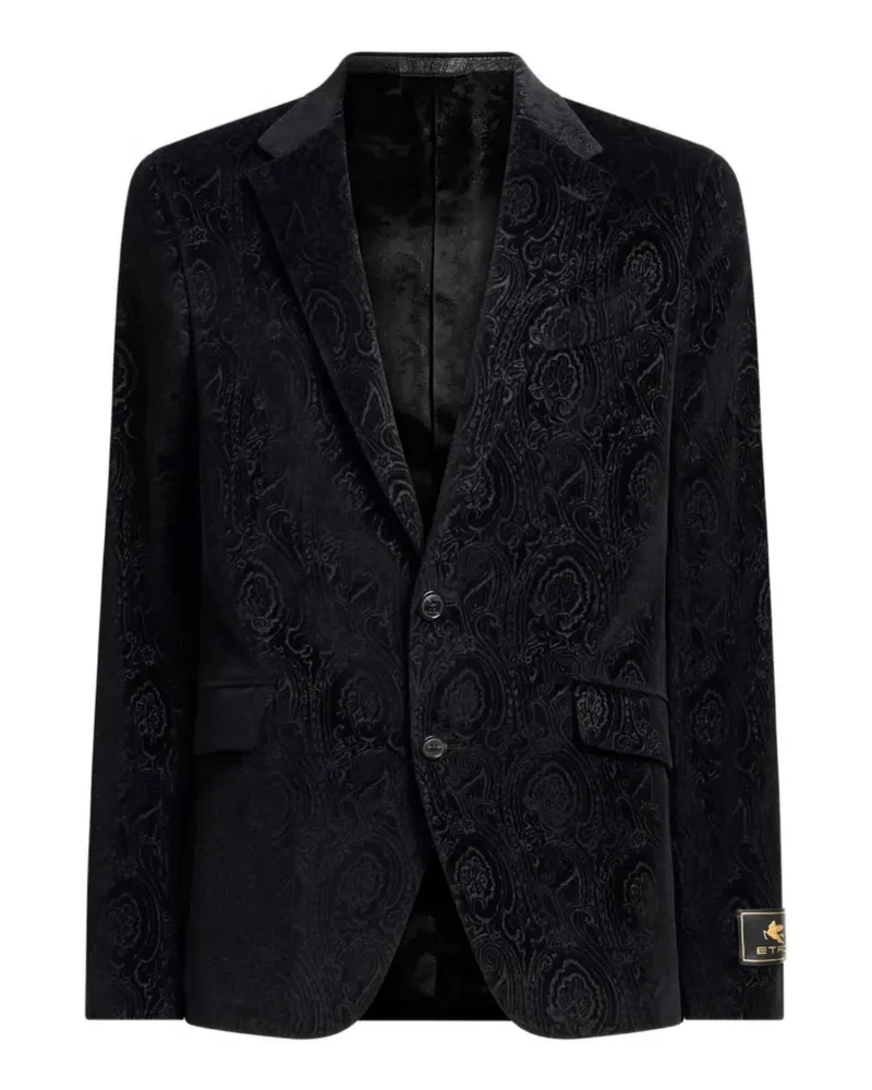 Etro single-breasted jacket in cotton velvet with Arnica motif - Schwarz Schwarz