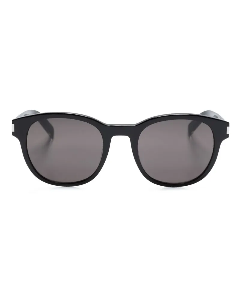 Saint Laurent Eckige Sonnenbrille mit Logo-Gravur - Schwarz Schwarz