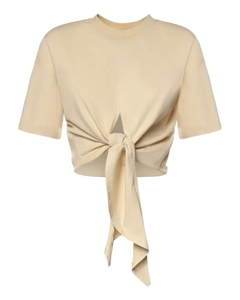 NINEMINUTES knot-detail cropped T-shirt - Nude Nude