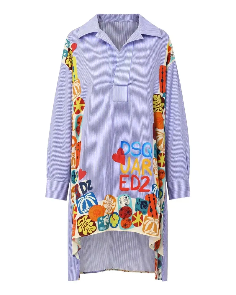 Dsquared2 striped graphic-print mini dress - Blau Blau