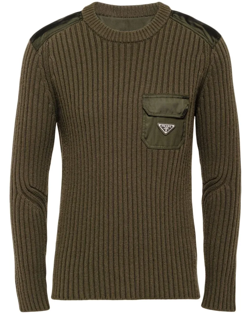 Prada Kaschmirpullover mit Logo-Applikation - Grün Grün
