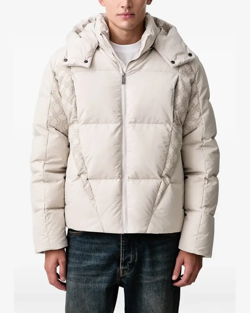 OFF-WHITE logo-pattern hooded puffer jacket - Nude Nude
