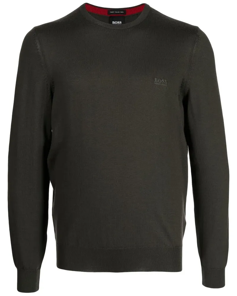 HUGO BOSS Fein gestrickter Pullover mit Logo - Grün Grün