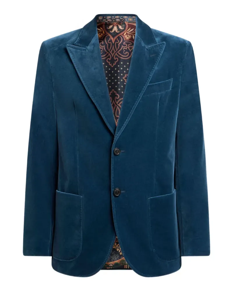 Etro single-breasted plain-coloured cotton velvet jacket - Blau Blau