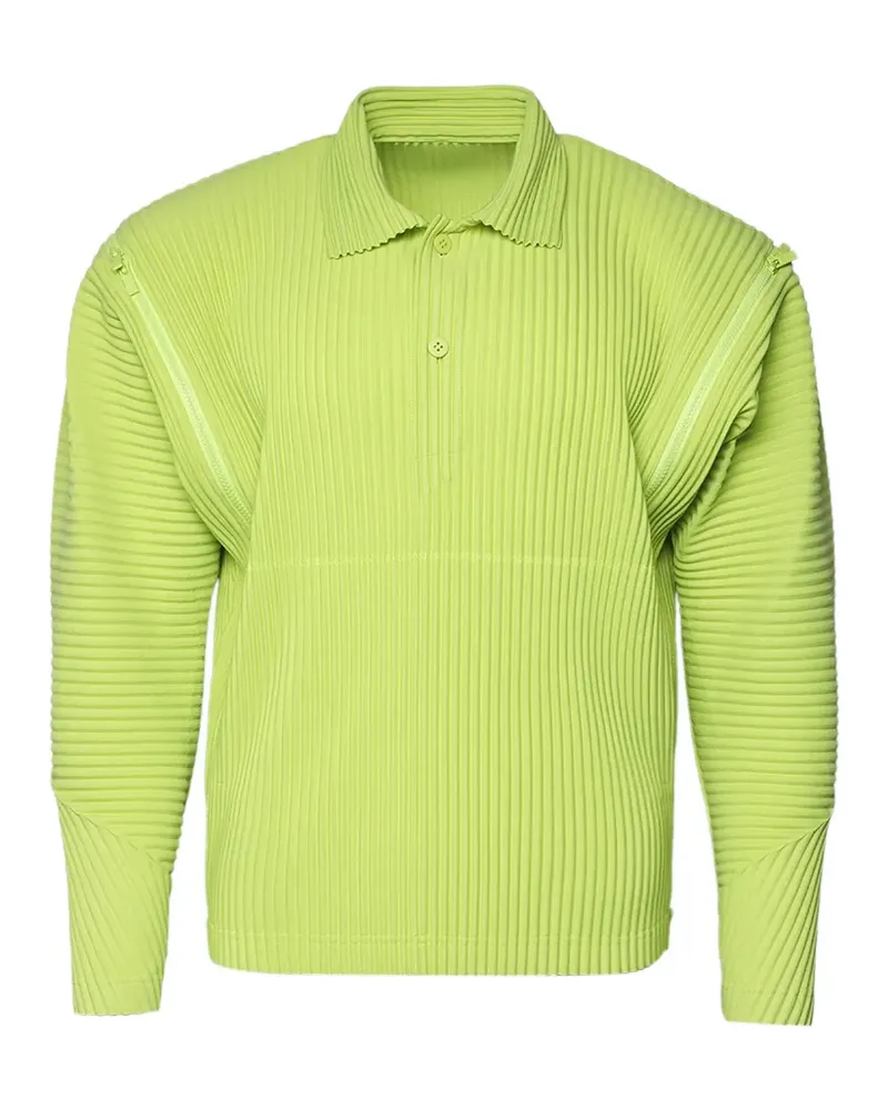 Issey Miyake Plissiertes Poloshirt - Grün Grün