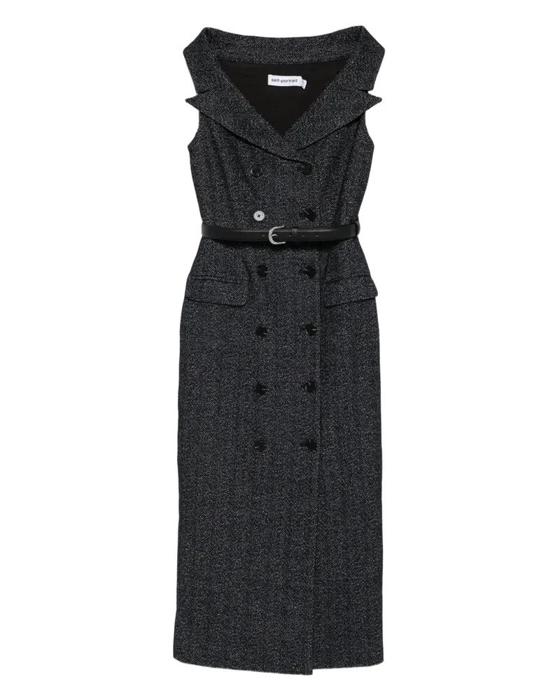 Self-Portrait Doppelreihiges Kleid mit Gürtel - Grau Grau