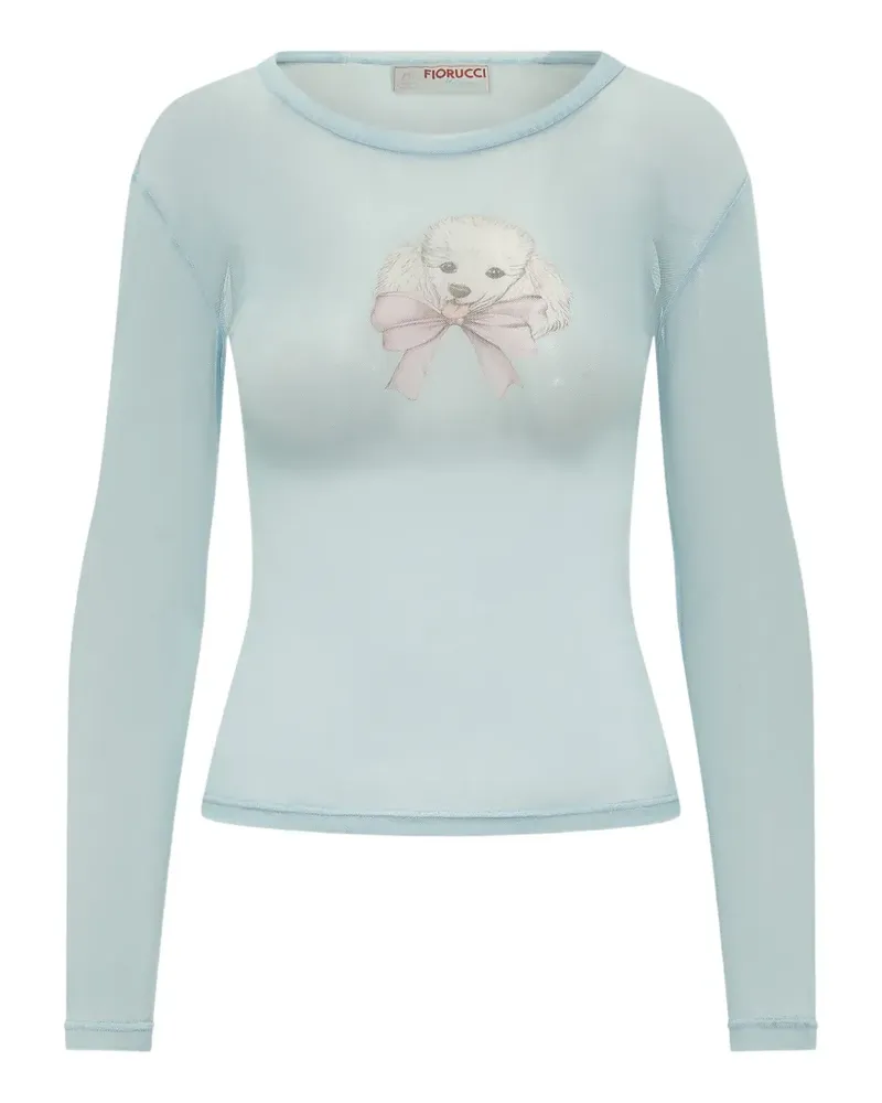 Fiorucci poodle-printed tulle long-sleeved t-shirt - Blau Blau