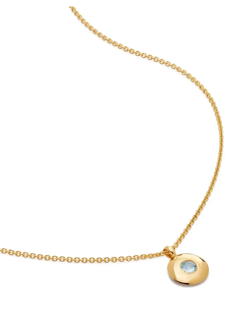 Monica Vinader 18kt Birthstone Halskette aus recyceltem Gold-Vermeil mit Aquamarin Gold