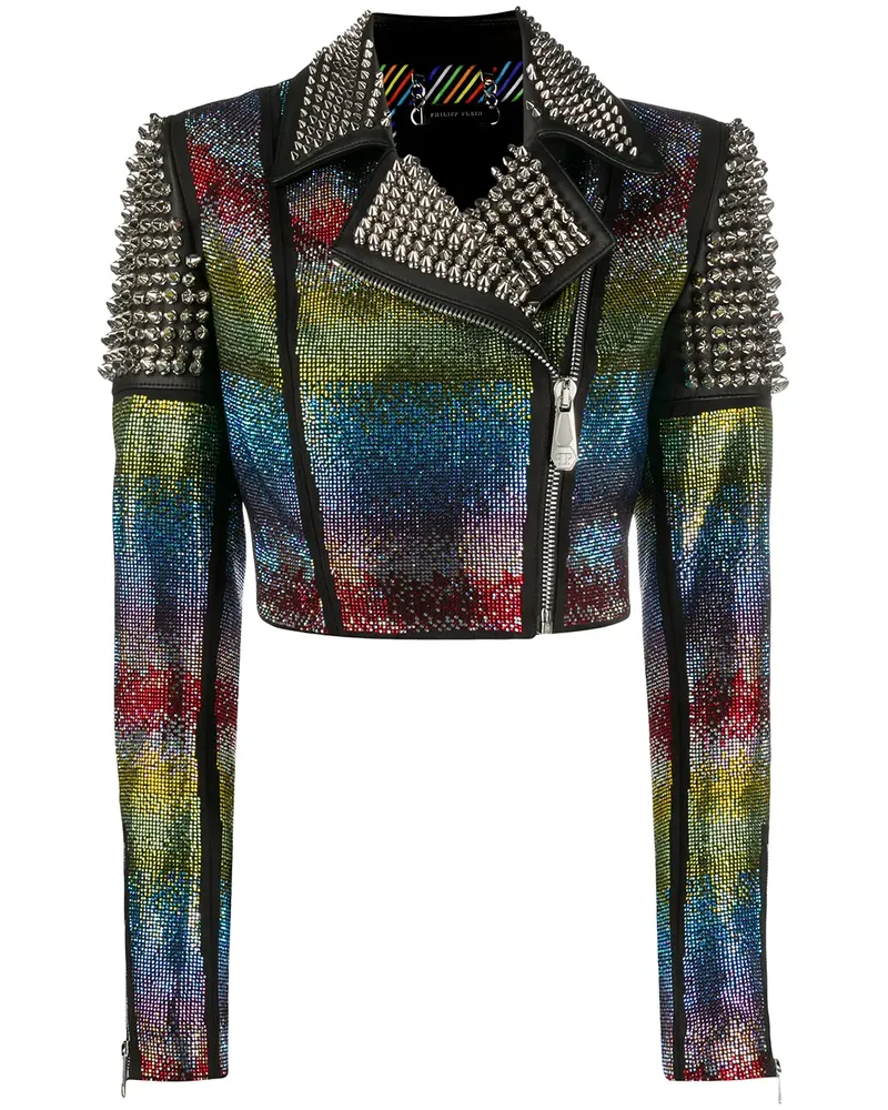 Philipp Plein Bikerjacke in Regenbogenfarben - Schwarz Schwarz
