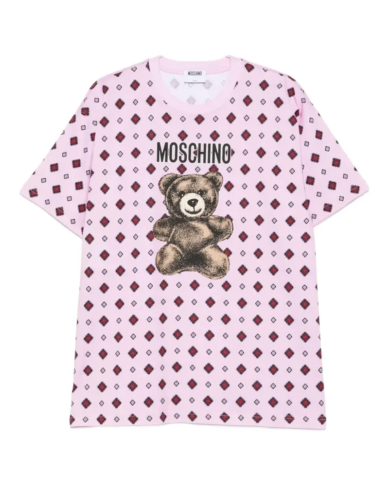 Moschino teddy-motif geometric-print T-shirt - Rosa Rosa