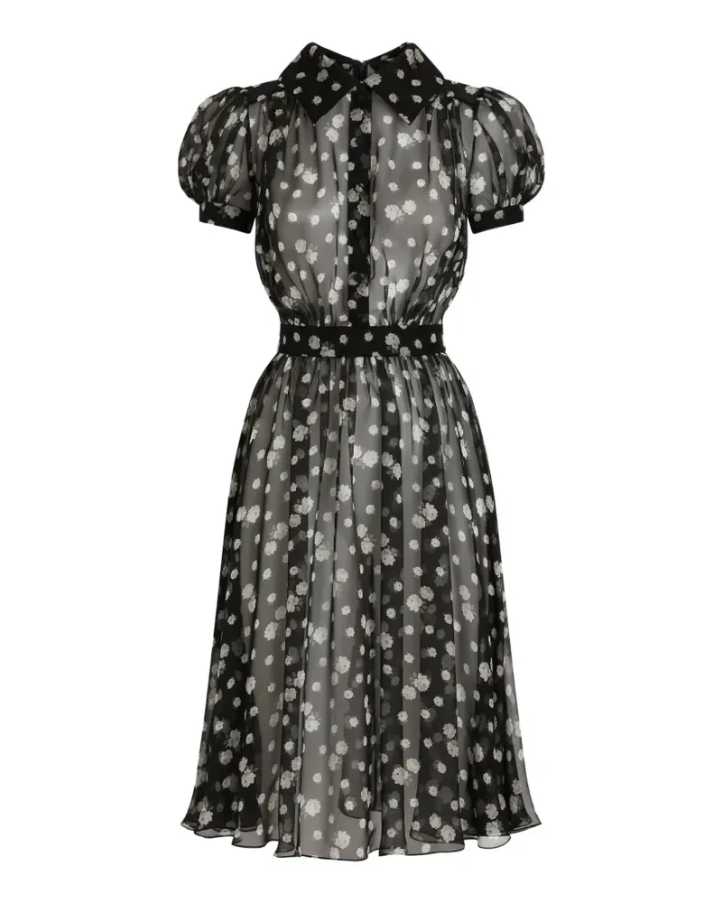 Dolce & Gabbana Kleines Chiffonkleid mit Rosen- und Polka Dots - Schwarz Schwarz