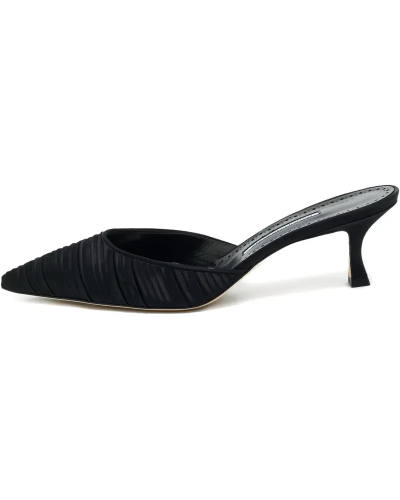 Manolo Blahnik 42 Carolynemu Mules mit Falten 11cm - Schwarz Schwarz