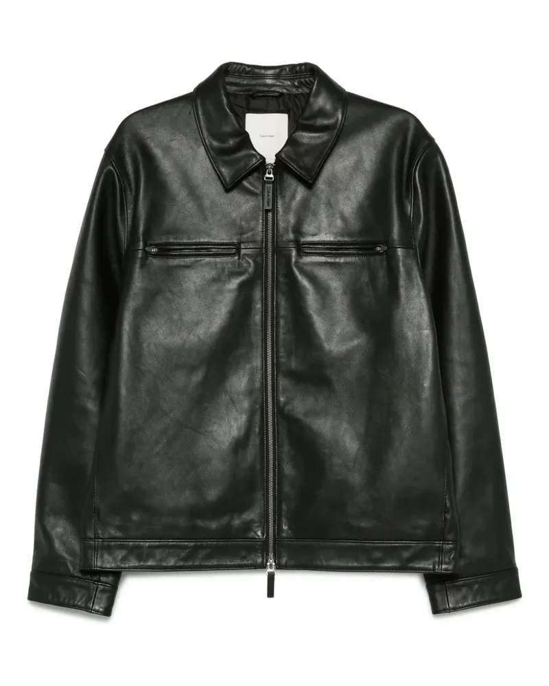 Calvin Klein Lederjacke mit Reißverschluss - Schwarz Schwarz